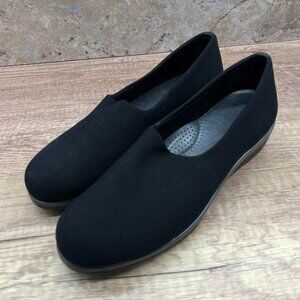 SAS Bliss Womens Shoes Size 7.5 Wide Comfort Black Wedge Slip On Made In USA